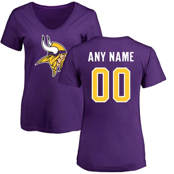 Women Minnesota Vikings NFL Pro Line Purple Any Name and Number Logo Custom Slim Fit T-Shirt->->Sports Accessory